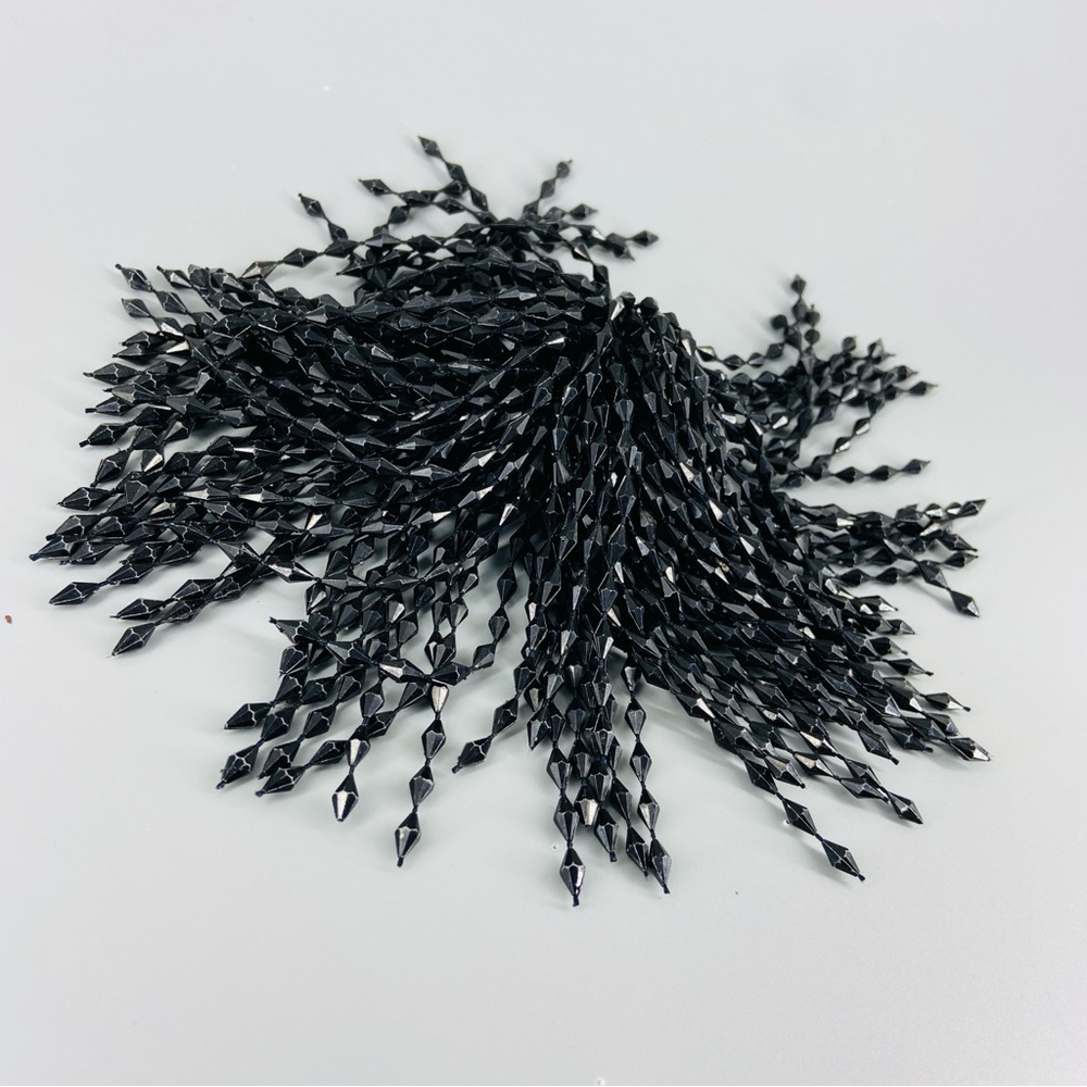 Vintage Mod Large Cascading Fringe Brooch Black Beaded Pin - Picture 9 of 13